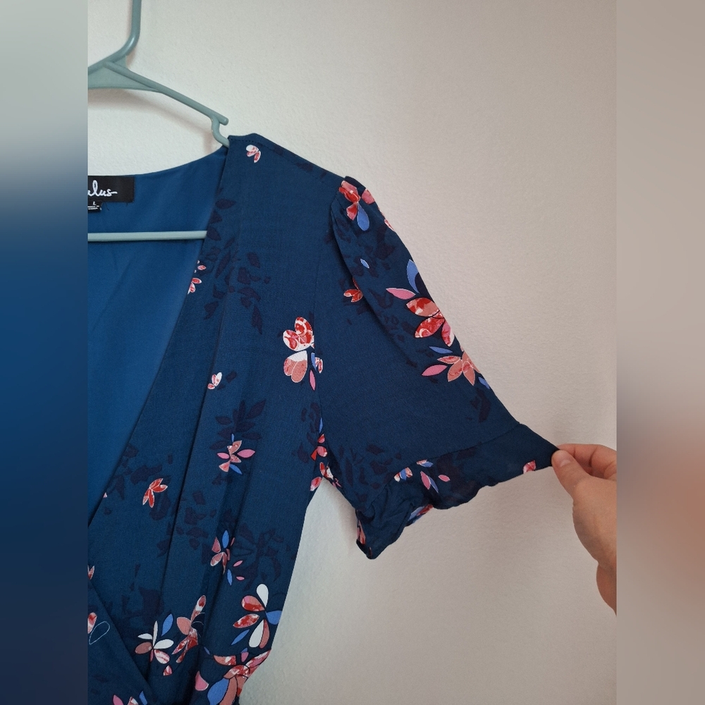 Lulus teal blue floral wrap dress - Picture 3 of 14